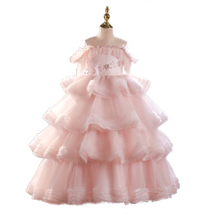 女童礼服轻奢小众高端公主裙2025新款儿童主持人钢琴演出服粉红色