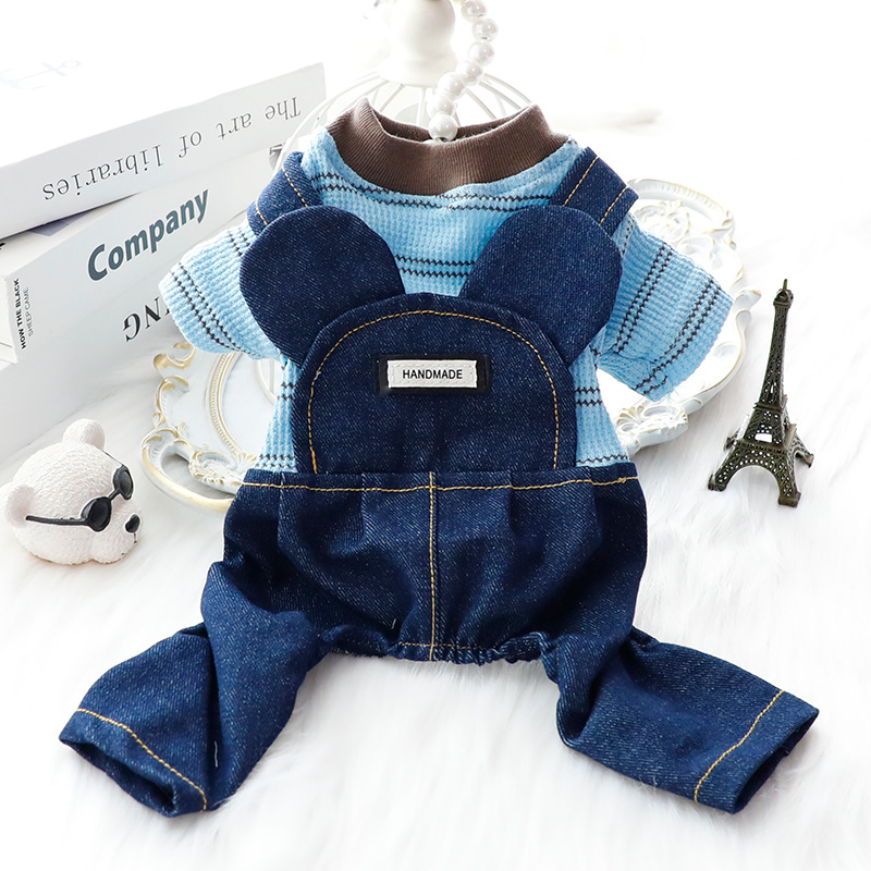 狗狗衣服春夏薄款小熊牛仔背带裤四脚套装小型犬泰迪宠物4542