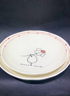 正品千顺爱情鸟釉下彩7/8英寸捶纹饭盘菜盘圆盘盘子陶瓷盘日式