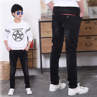 童装男童牛仔裤秋冬款2025黑色儿童长裤子中大童秋冬季加绒加厚潮