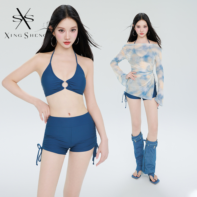 泳衣女款2025年新款性感泡温泉分体裙式三件套比基尼微胖女孩泳装