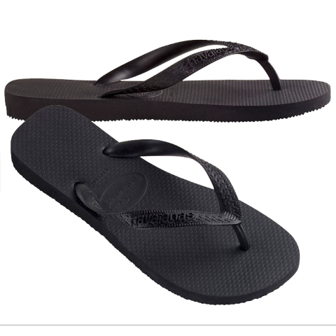 巴西Havaianas哈瓦那人字拖鞋夏季TOP经典纯黑色男女中性橡胶防滑