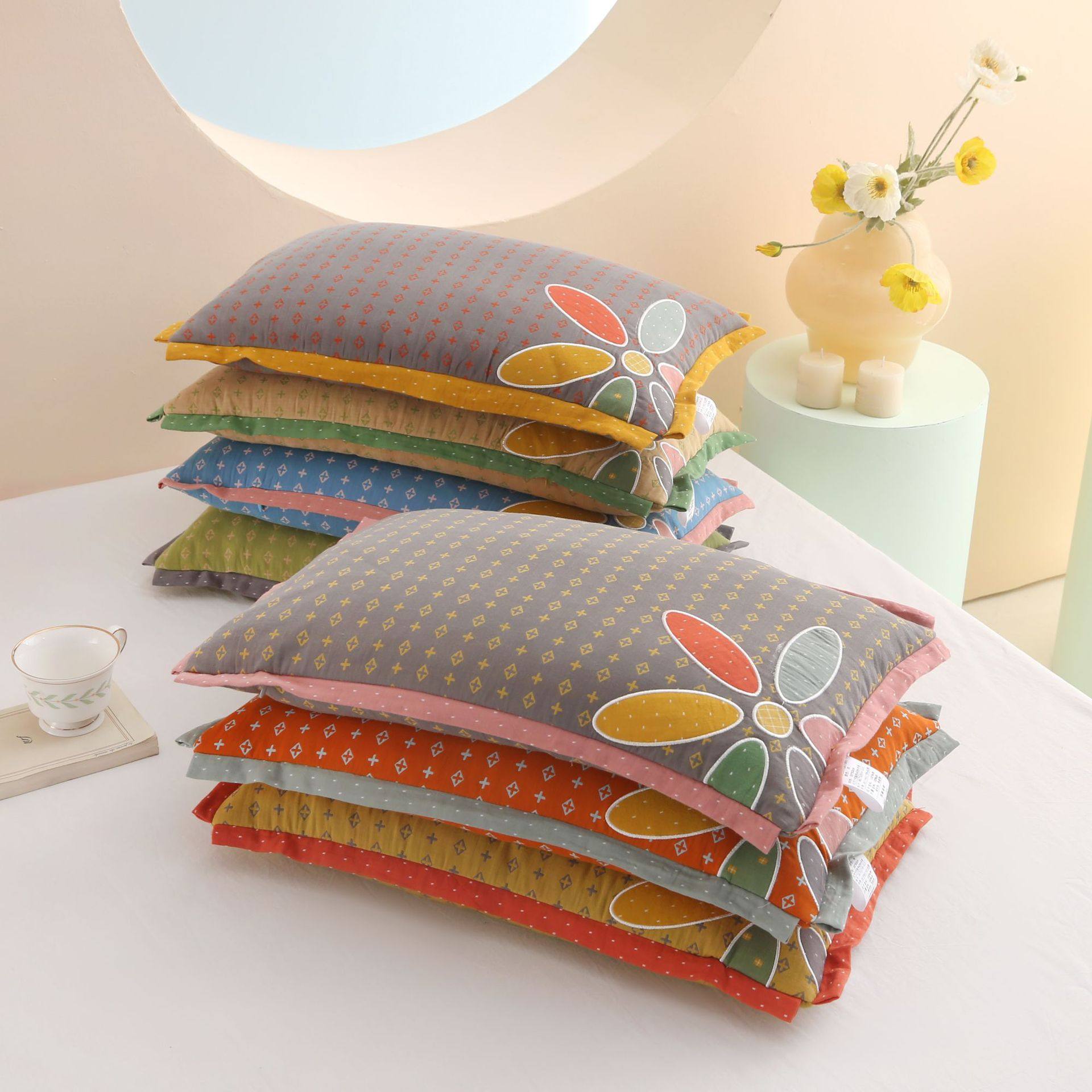 好逸居全棉双层纱彩花蕊儿童枕全荞麦壳填充枕头家用成人枕头枕套,床上用品,枕头/枕芯,淘宝优惠券,粉丝福利购,淘宝优惠卷