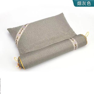 二合一组合颈椎枕套竹节麻面料刺绣logo含内套自己填充做药枕等