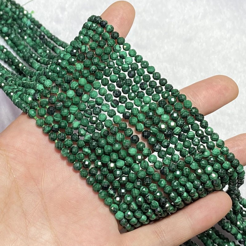 2025天然孔雀石刻面散珠半成品diy手串吊坠项链配珠隔件切面水晶