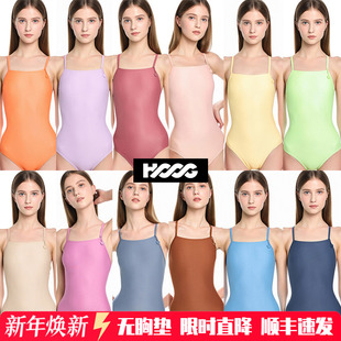 HOOG三角连体糖果纯色泳衣女新款 游泳衣性感露背专业竞技训练泳装