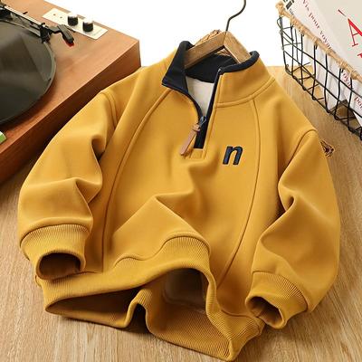 男童秋冬季卫衣外套2025新款中大儿童洋气加绒半高领卫衣冬装上衣