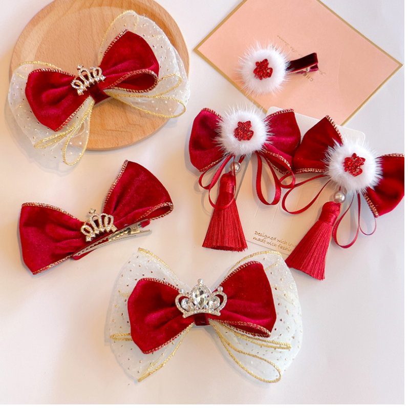 发卡新年流苏丝绒立体发夹