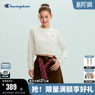 上衣流光运动风 纯棉圆领短款 Champion冠军套头卫衣女2026春季 新款