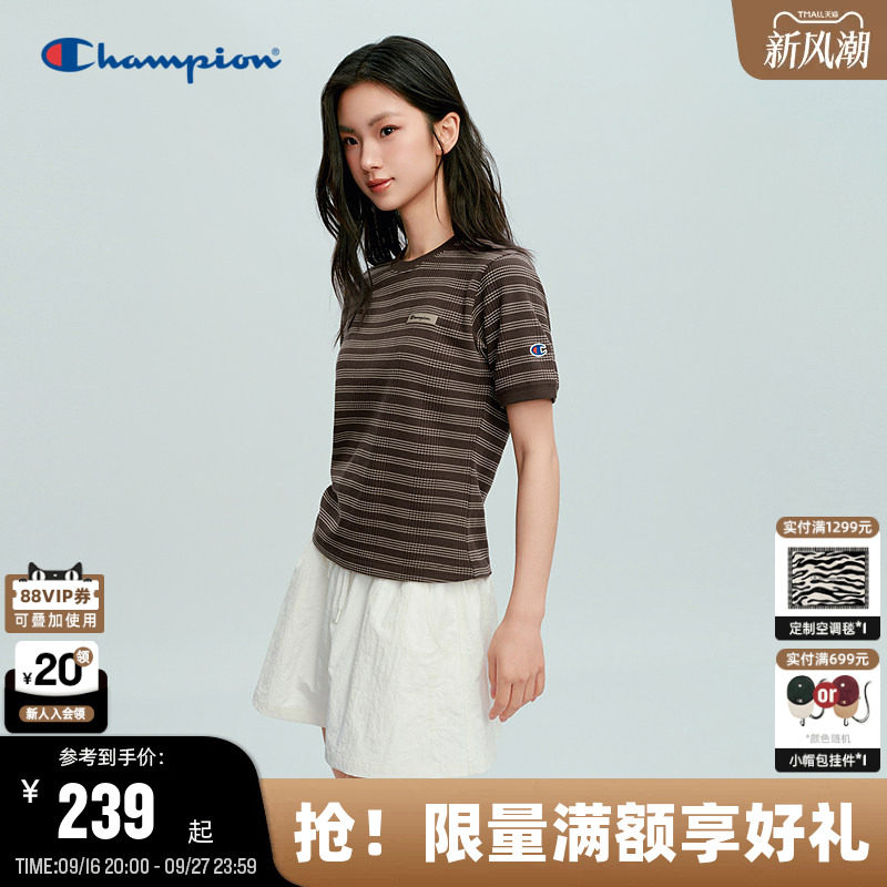 Champion冠军条纹圆领短袖图片
