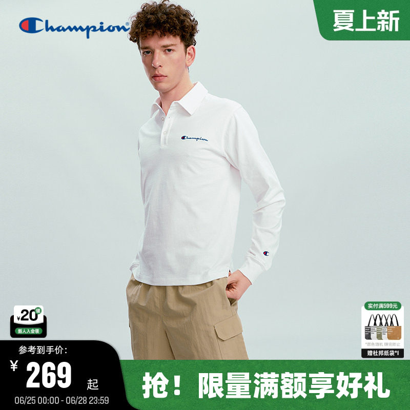 Champion冠军长袖POLO衫男2026春季新款纯棉轻商务翻领T恤女潮牌