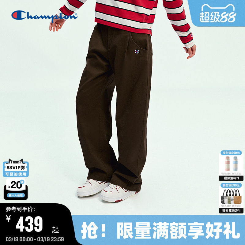 Champion冠军弯刀长裤女2026春季新款宽松阔腿休闲裤极简复古风潮