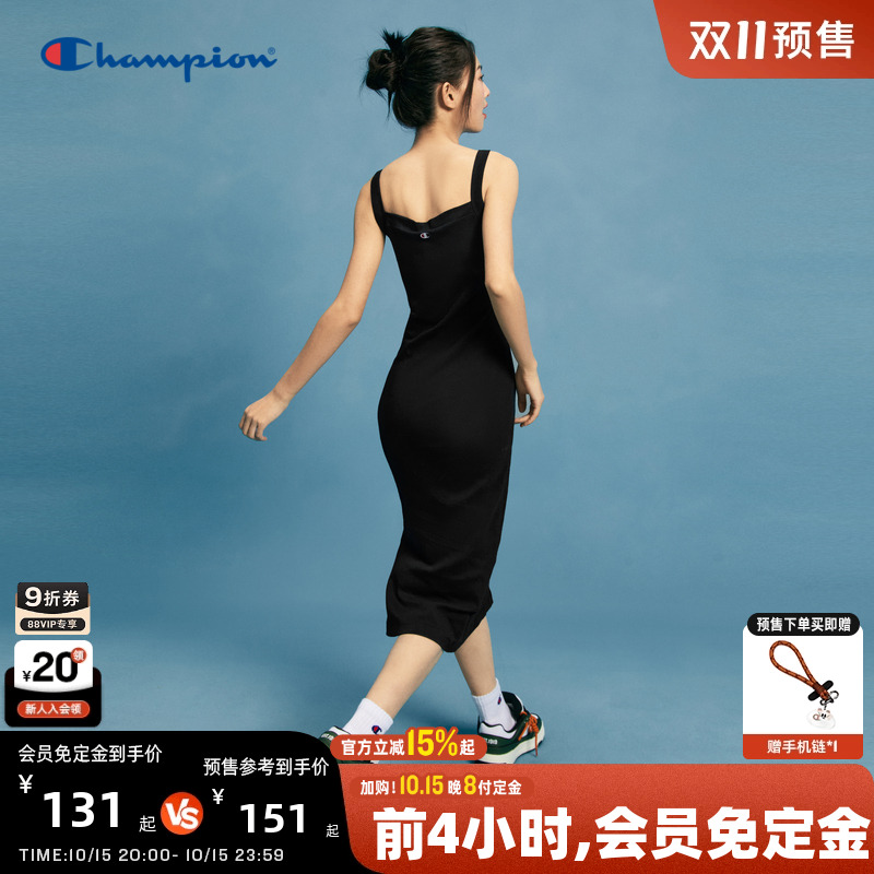 Champion冠军吊带连衣裙25夏季新款女纯棉修身内搭夏复古侧开叉
