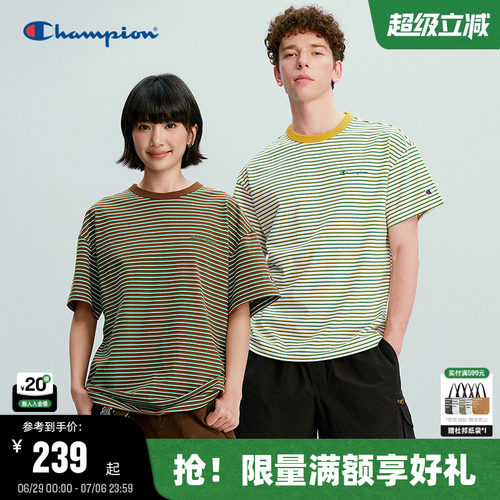 Champion复古条纹短袖T恤