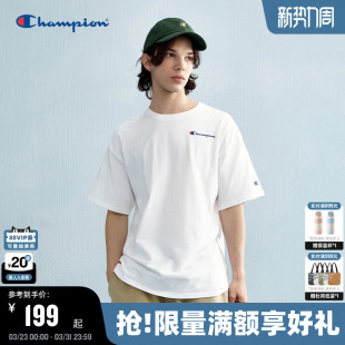上衣女潮牌 白色宽松短袖 Champion冠军纯棉美式 情侣t恤男夏季