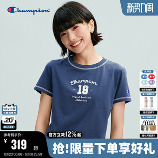 Champion冠军短袖T恤女2026春季新款甜美显瘦圆领印花短款上衣潮