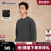 Champion冠军加绒卫衣男2025冬季 新款 刺绣草写logo圆领宽松落肩女