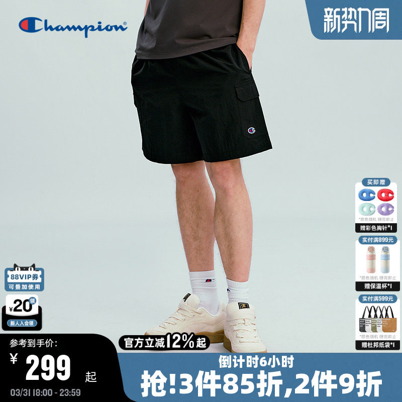 Champion冠军短裤男2026春季新款工装风抽绳休闲直筒裤女美式潮牌