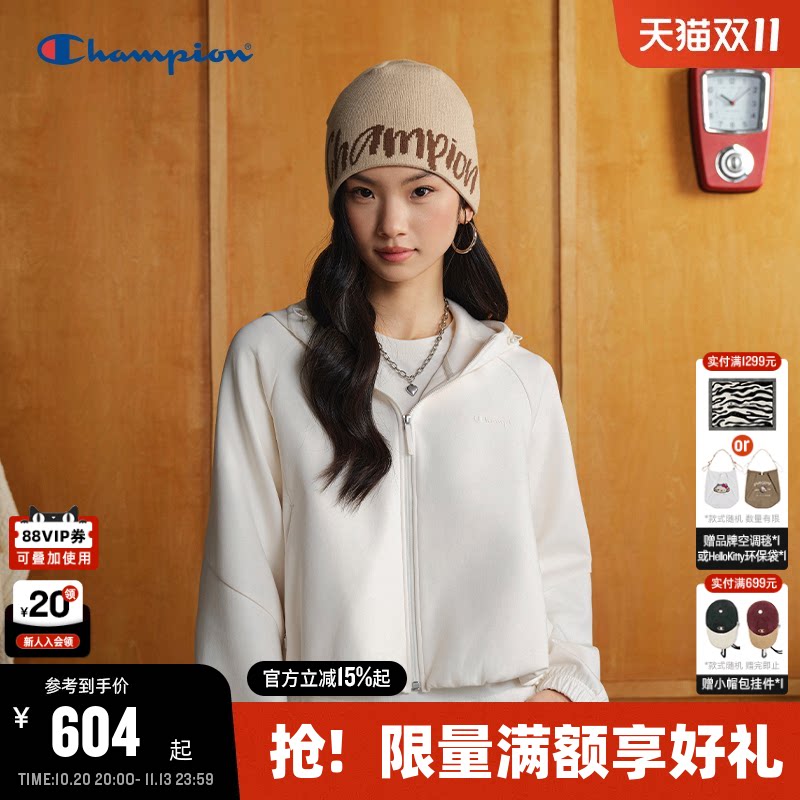 Champion连帽开襟卫衣短外套女