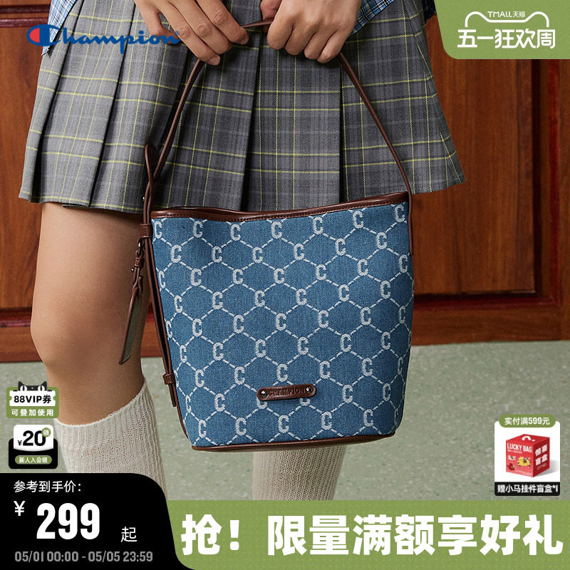 Champion冠军水桶托特包26夏季新款女复古牛仔老花手提包通勤背包