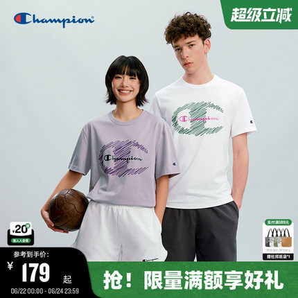 Champion冠军短袖t恤2026夏季新款趣味涂鸦印花上衣情侣休闲纯棉