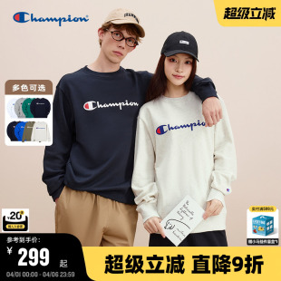 Champion冠军圆领卫衣情侣款 大草写logo简约潮牌休闲春秋复古 经典