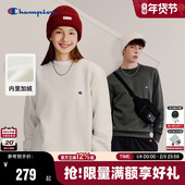 Champion冠军圆领加绒卫衣情侣秋保暖女刺绣美式 套头上衣冬季 休闲