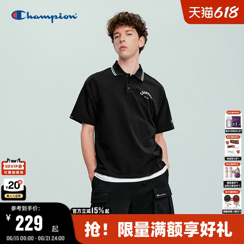 Champion冠军短袖男2026夏季新款POLO衫翻领T恤女休闲经典老钱风