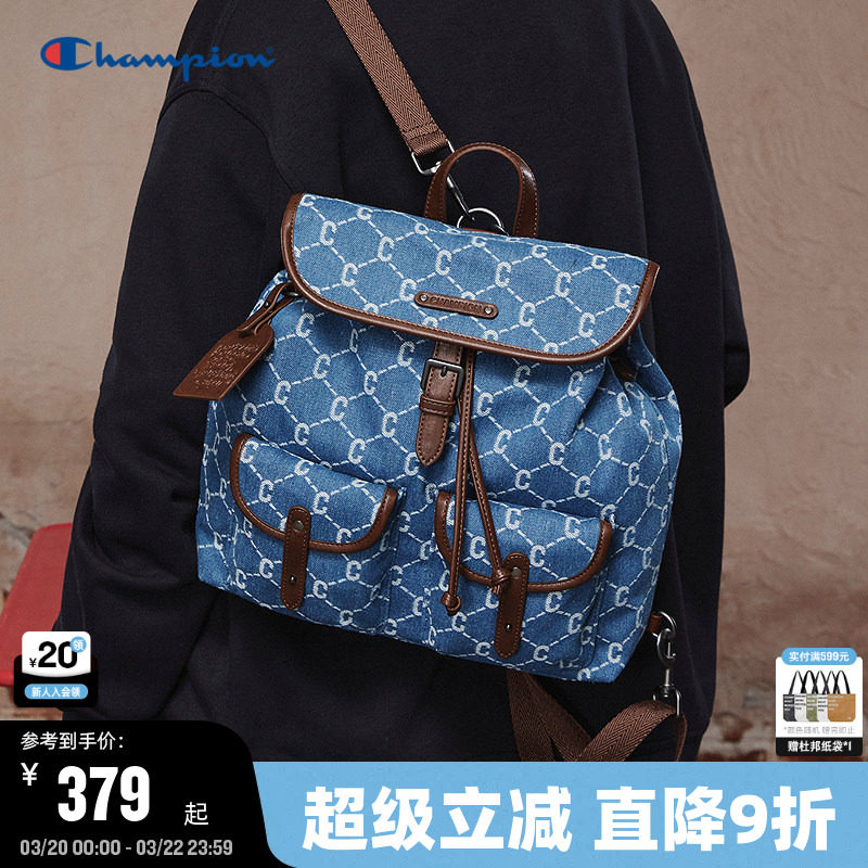 Champion冠军双肩包2026春季新款女包盖式通勤背包男老花小型书包