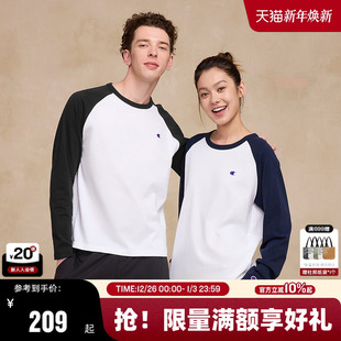 打底衫 Champion冠军长袖 刺绣插肩袖 新款 女撞色基础 T恤男2025秋季