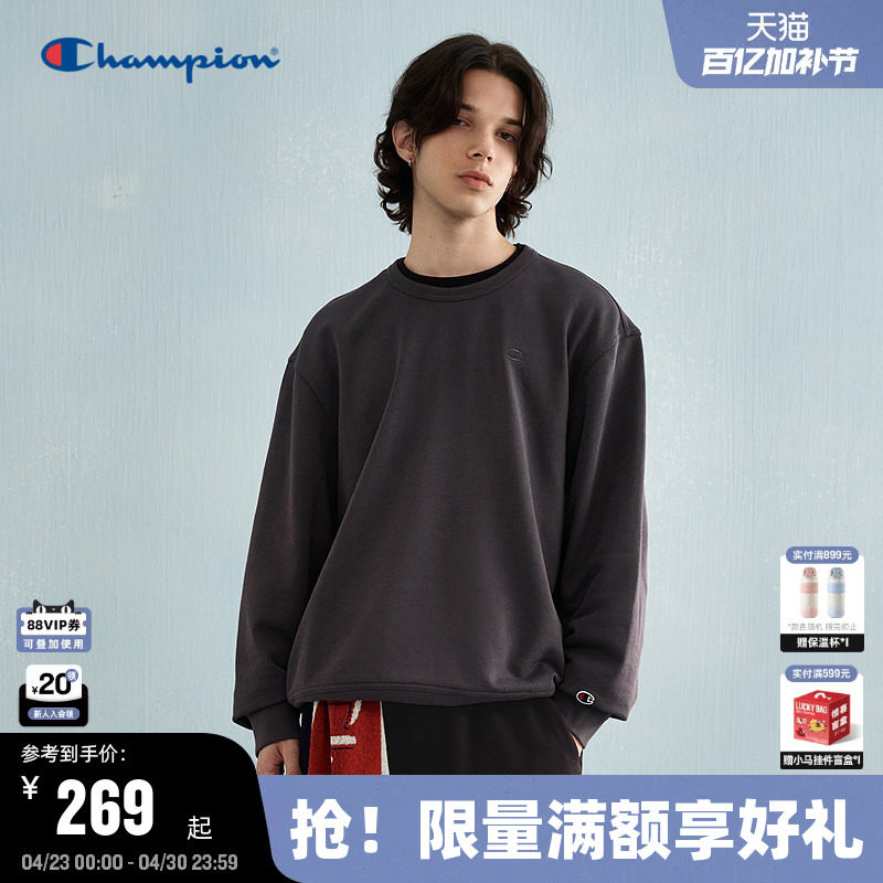 Champion冠军圆领卫衣男春秋新款刺绣情侣上衣美式简约风潮牌