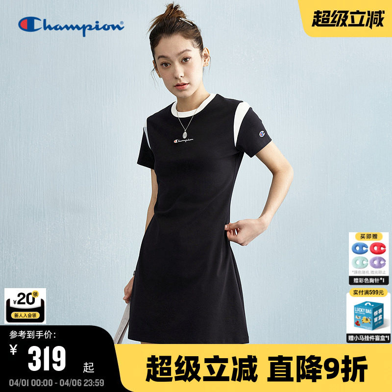 Champion连衣裙女2026春季新款柔系美式风宽松直筒型中长款潮针织