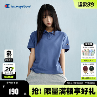 运动翻领t恤美式 Champion冠军短袖 新款 polo衫 纯棉上衣 女2025夏季