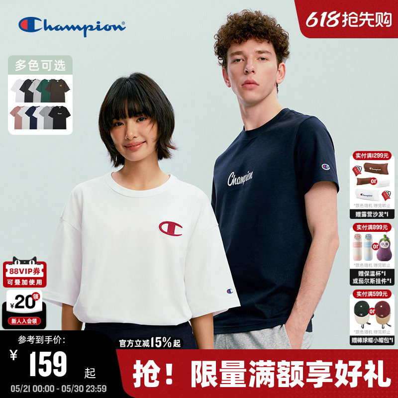 Champion冠军圆领T恤男2026夏季新款休闲纯棉短袖女美式宽松上衣