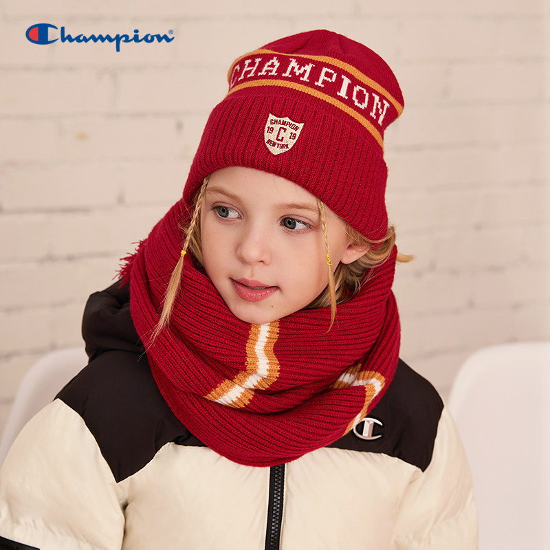 【两件套】Champion冠军男女儿童装25秋冬复古红色针织帽围巾套装,童装/婴儿装/亲子装,围巾,淘宝优惠券,粉丝福利购,淘宝优惠卷