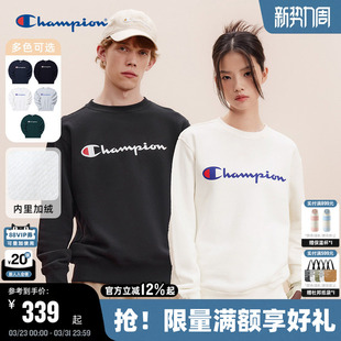 款 草写LOGO印花潮经典 女 新款 Champion冠军圆领加绒卫衣男2025冬季