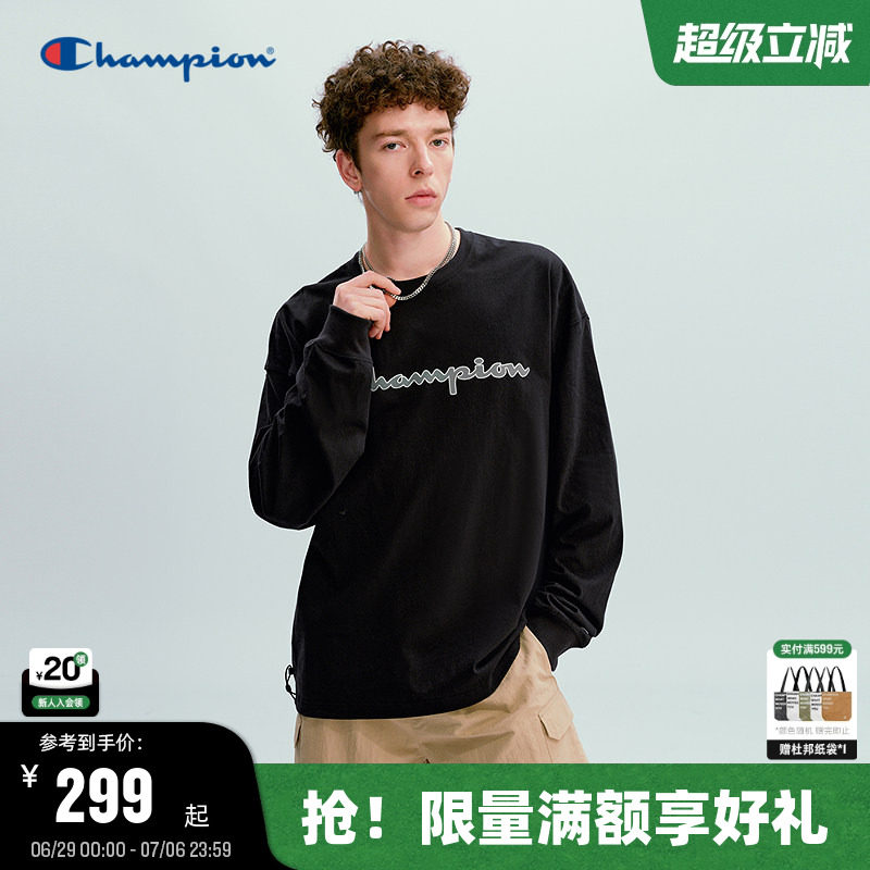 Champion冠军长袖T恤男2026春季新款简约纯棉宽松上衣女印花logo