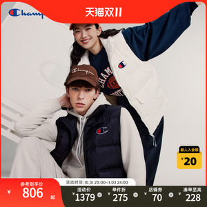 Champion冠军情侣羽绒马甲男背心2023秋冬季新款美式立领刺绣潮牌