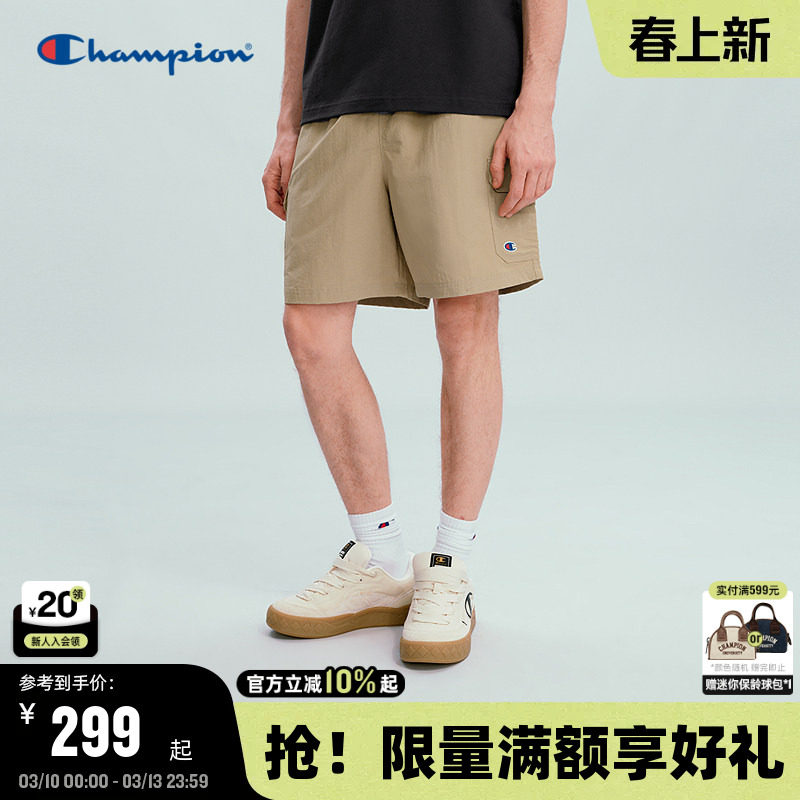 Champion冠军短裤男2026春季新款工装风抽绳休闲直筒裤女美式潮牌