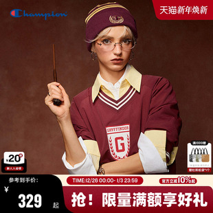 插肩袖 新款 Champion冠军V领卫衣女25秋季 红色 哈利波特联名款