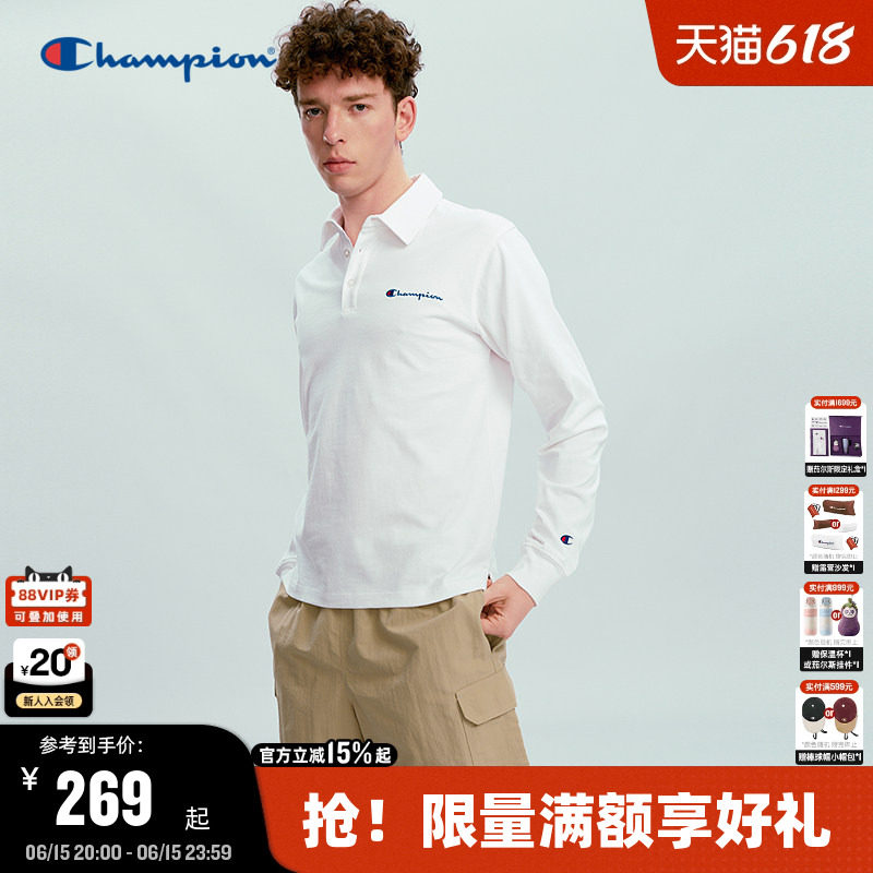 Champion冠军长袖POLO衫男2026春季新款纯棉轻商务翻领T恤女潮牌