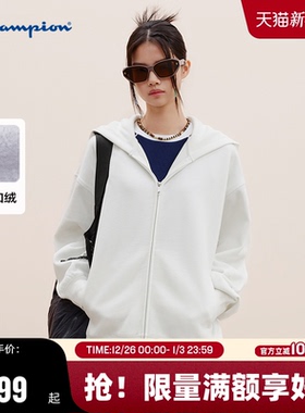 Champion冠军加绒卫衣外套女秋季新款美式风保暖连帽上衣休闲冬季