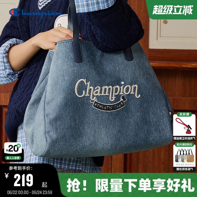 Champion冠军单肩包26夏季新款女复古帆布托特包大容量通勤背包男