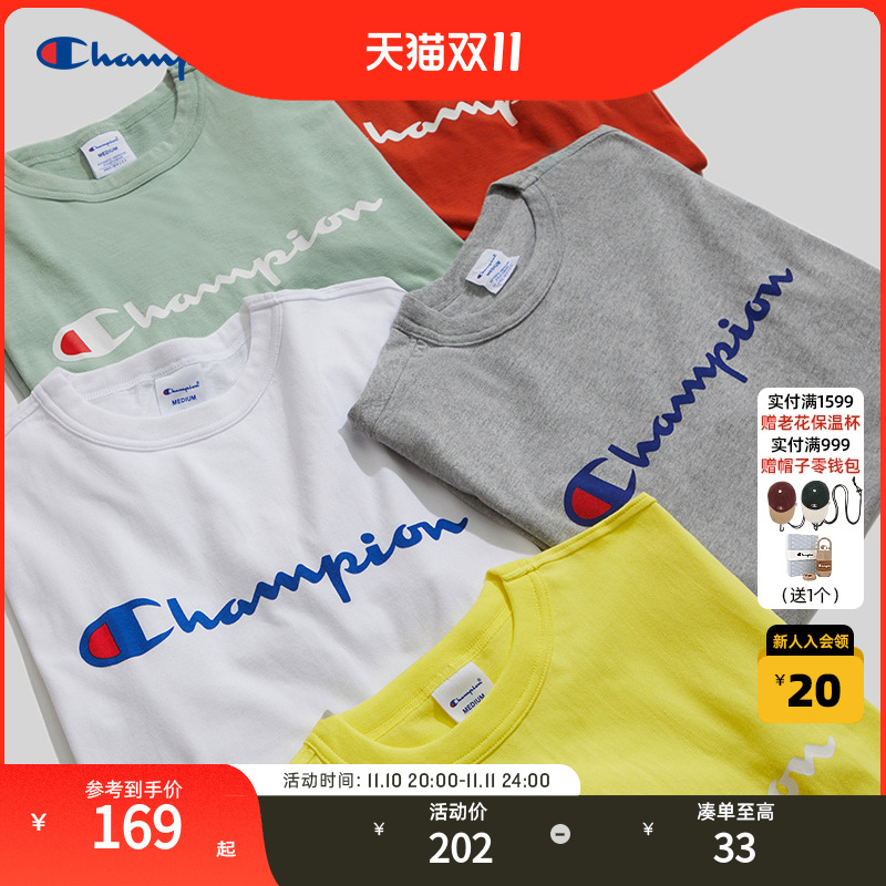 Champion冠军纯棉情侣t恤男潮牌宽松美式休闲夏日多巴胺短袖女
