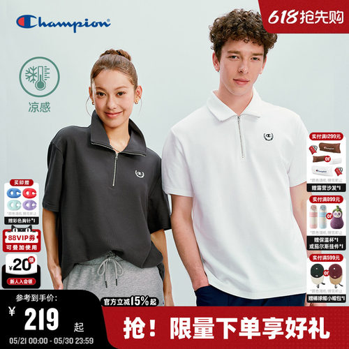Champion短袖polo衫纯色情侣款