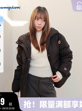 [三防]Champion冠军短款羽绒服女25冬季新款派克风外套黑色鸭绒