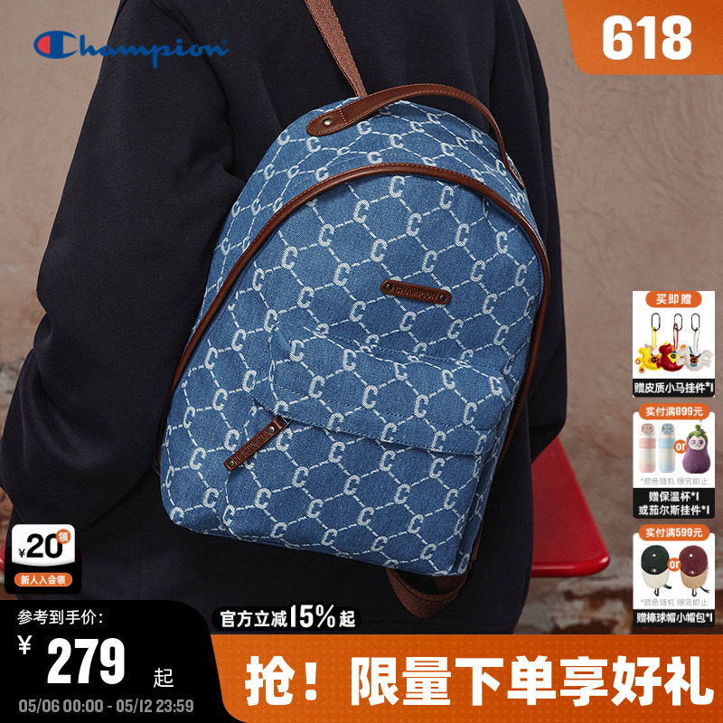 Champion冠军双肩包26夏季新款女复古老花背包通勤校园小型书包男