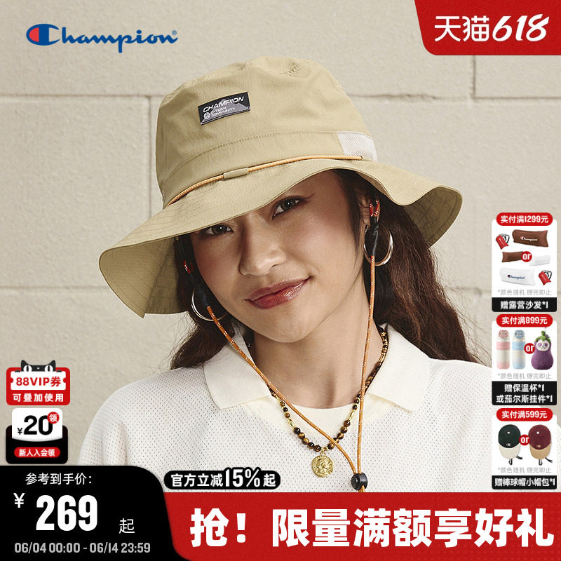 Champion冠军渔夫帽2026夏季新款女遮阳户外运动帽男休闲百搭盆帽