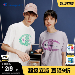 Champion冠军短袖 新款 夏季 纯棉上衣女涂鸦印花 t恤情侣2026春季