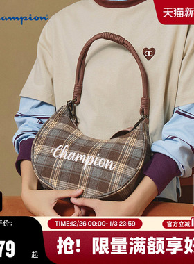 Champion冠军单肩包2025秋冬新款月牙包女格纹斜挎包男通勤腋下包
